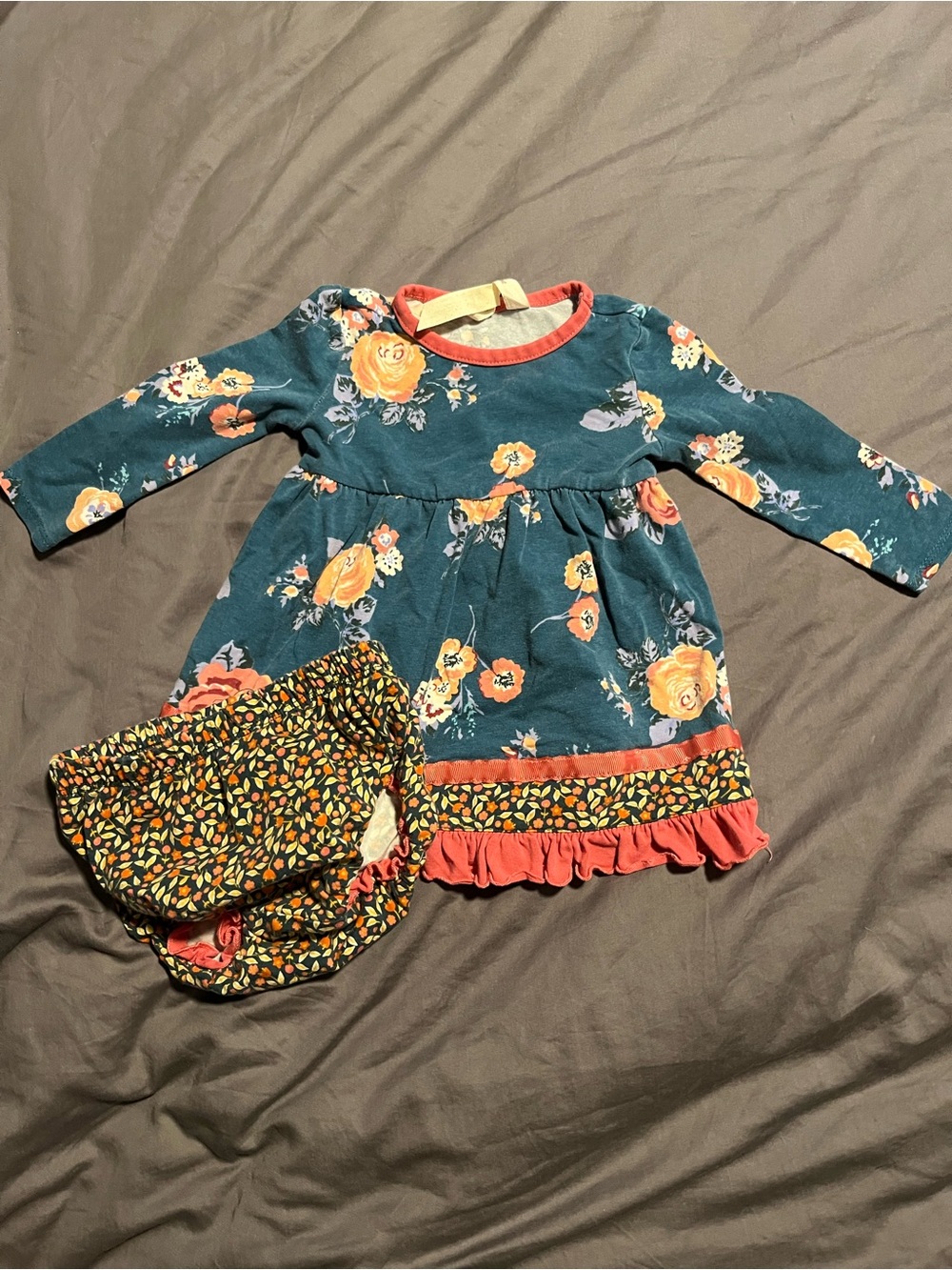 Matilda Jane Teal Floral Top with Coral Trim
